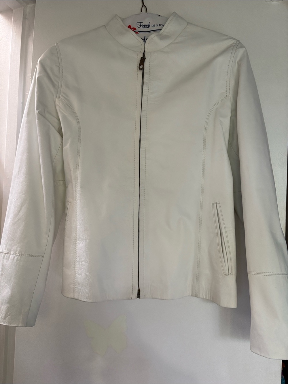 Vintage White Leather Jacket from Argentina 2005 professionally leather cleaned